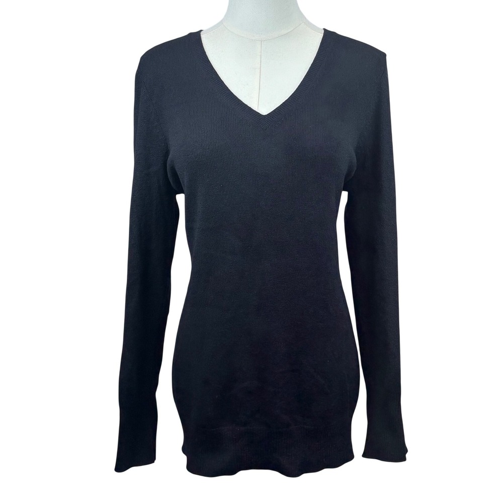 Alex Marie 100% Cashmere Sweater Black V Neck Classic Timeless Office Women XL